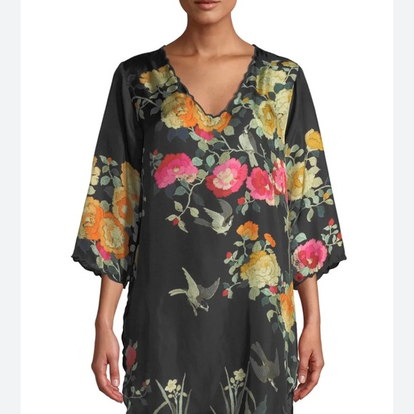 Johnny Was - Charlotte Rose Scalloped Silk Tunic - XL - Picture 2 of 16